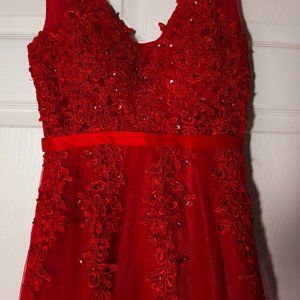 Beautiful red lace and sequined prom dress